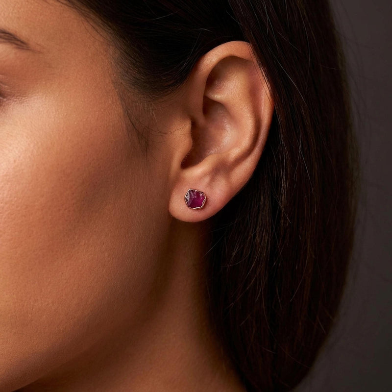 Raw Ruby Earrings in Yellow Gold, view 7 of 11