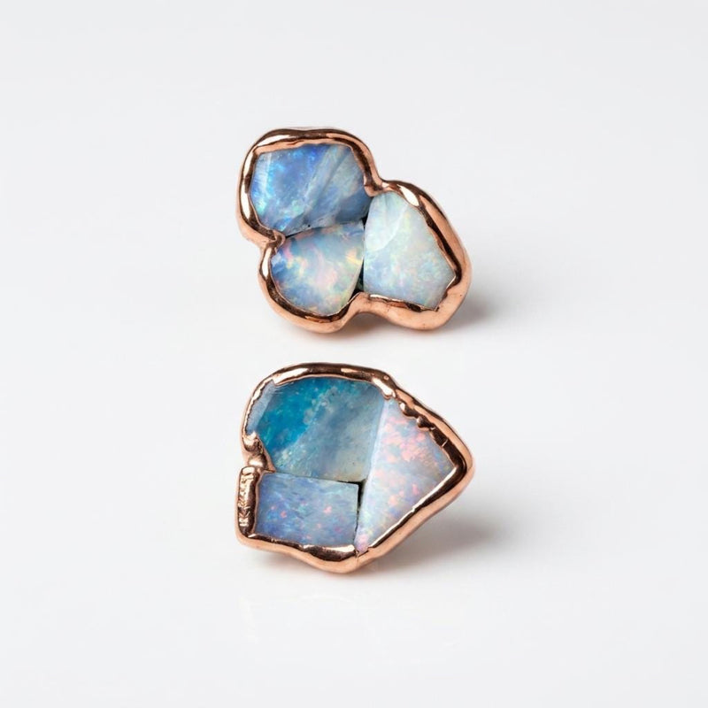 Mismatched Raw Opal Cluster Earrings, view 9