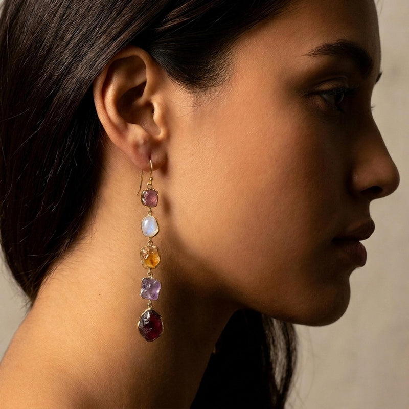 Custom Raw Birthstone Drop Earrings, view 8 of 10