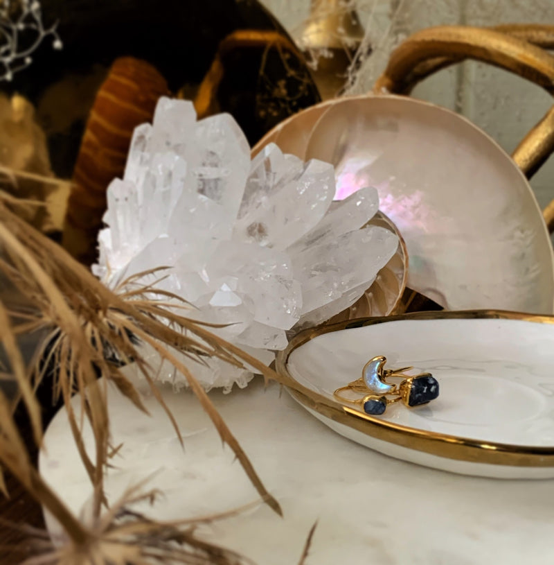 Raw Moon Rainbow Moonstone Ring in 24k gold dip, view 8 of 12