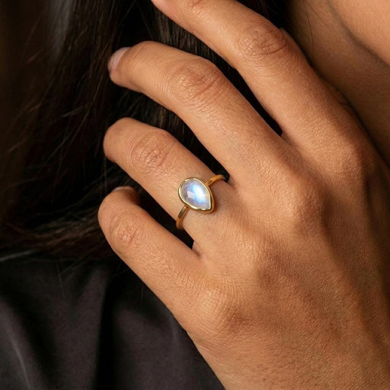 Rain Drop Moonstone Ring in Yellow Gold, view 9 of 14