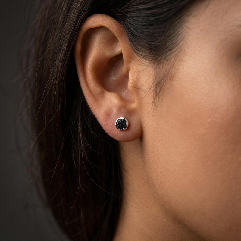 Raw Black Diamond Stud Earrings, view 6 of 9