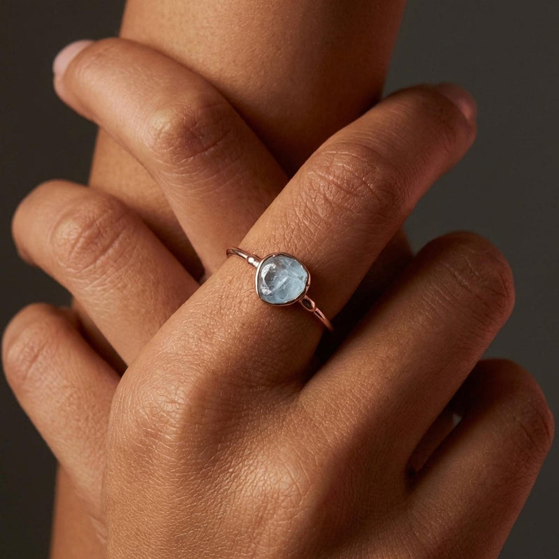 Dainty Raw Aquamarine Ring, view 8 of 12