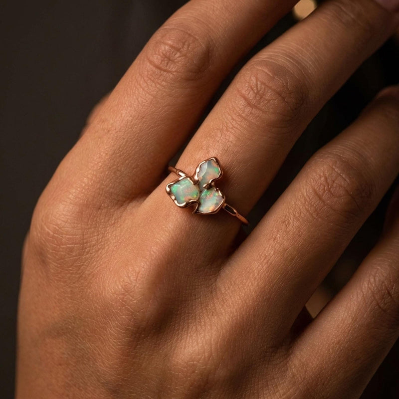 Fleur Three Stone Raw Australian Opal Cluster Ring, view 8 of 9
