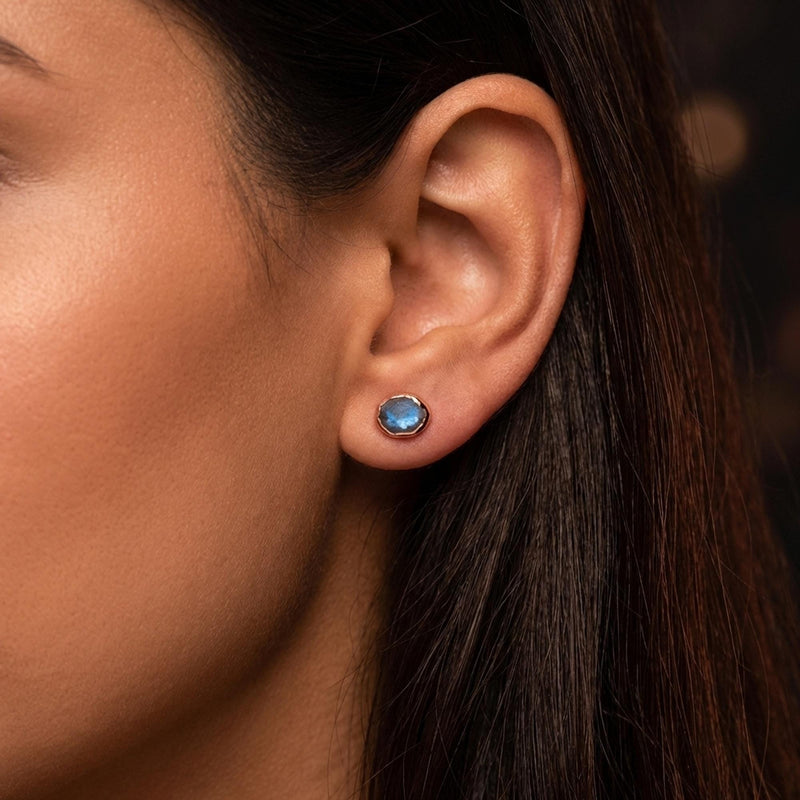 Rainbow Labradorite Stud Earrings in Rosecut, view 8 of 9
