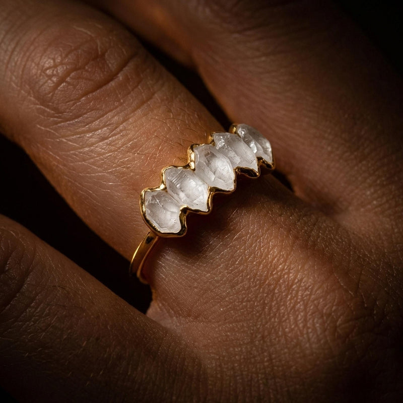 Five Stone Raw Herkimer Diamond Ring, view 8 of 11