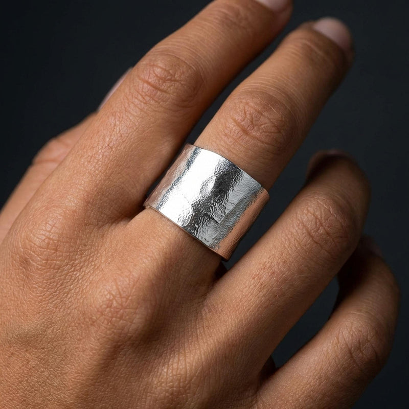 Sterling Silver Textured Extra Wide Ring in Semi-Polished, view 8 of 9