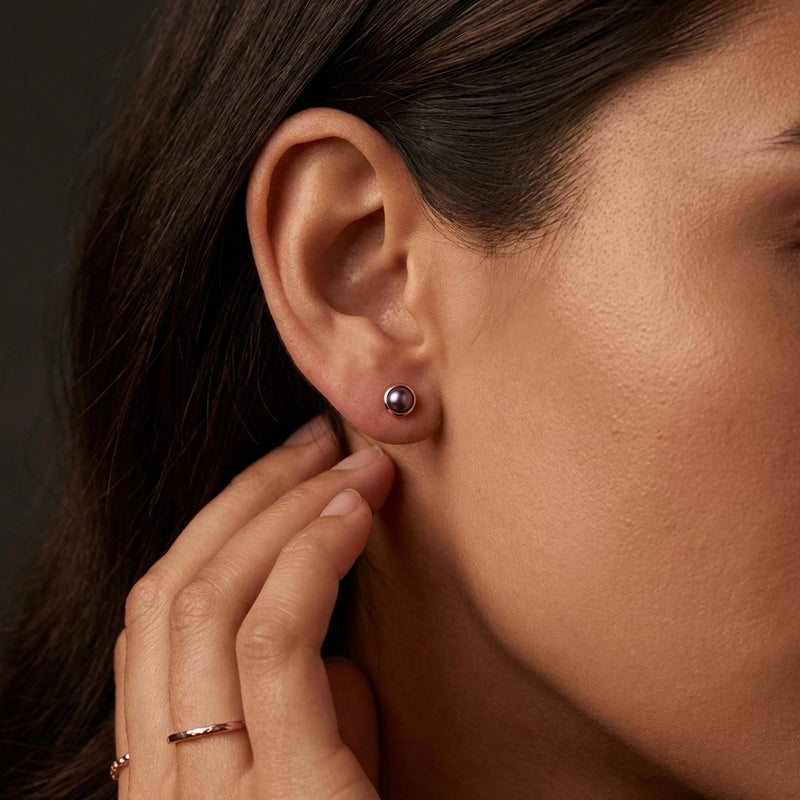 Black Raw Pearl Stud Earrings, view 8 of 10