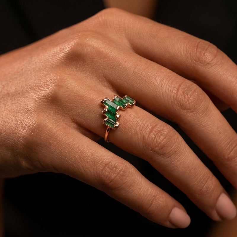 Art Deco Witchy Raw Panjshir Emerald Ring, view 8 of 10