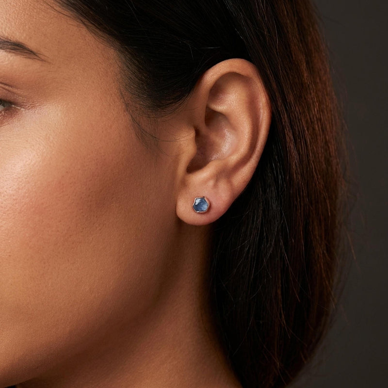 Dainty Raw Sapphire Earrings in Silver, view 8 of 10
