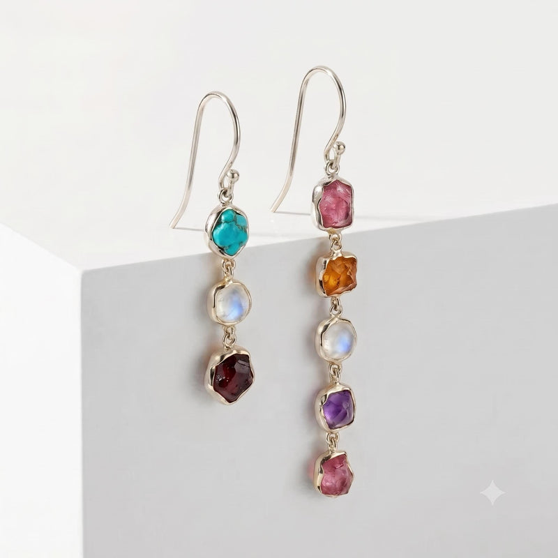 Custom Raw Birthstone Drop Earrings, view 9 of 10