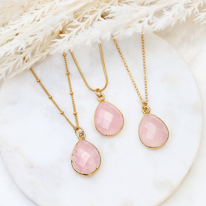 Rose Quartz Two Layered Necklace Set in gold-filled, view 3 of 8