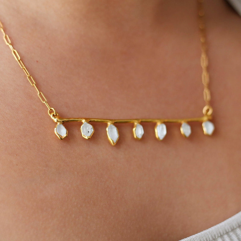 Raw Herkimer Diamond Fairy Crystal Bar Necklace in gold-filled