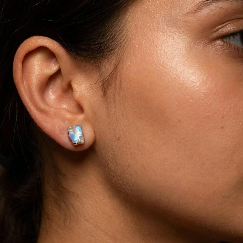 Natural Rainbow Moonstone Stud Earrings, view 12 of 12