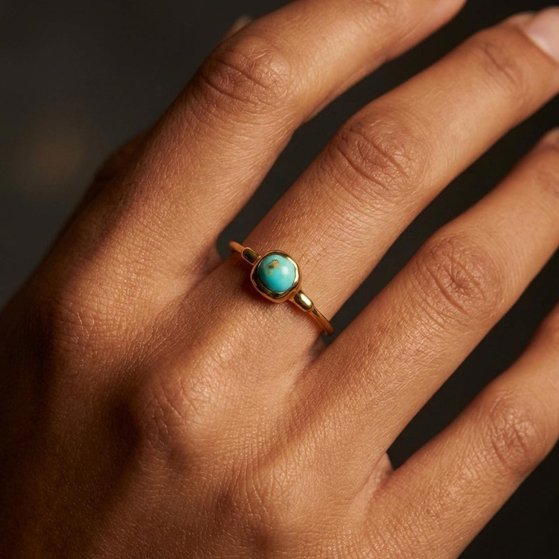 Dainty Raw Turquoise Ring in Yellow Gold, view 9 of 9