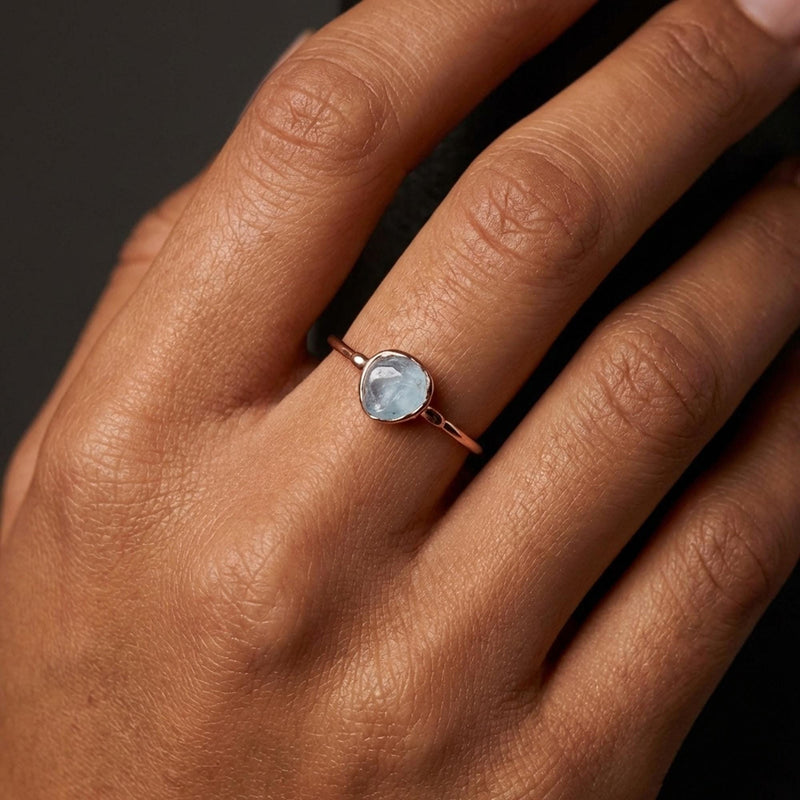 Dainty Raw Aquamarine Ring, view 9 of 12