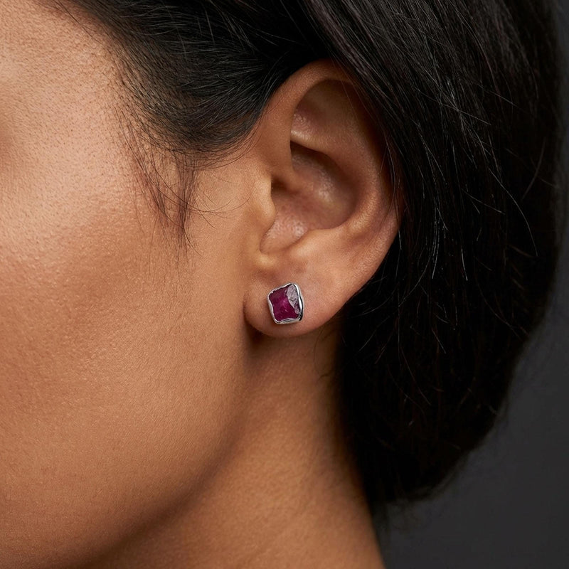 Raw Ruby Earrings in Yellow Gold, view 9 of 11