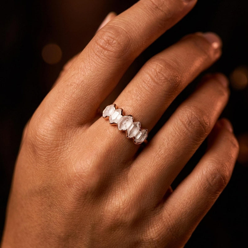 Five Stone Raw Herkimer Diamond Ring, view 9 of 11