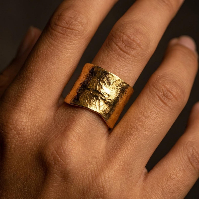 Sterling Silver Textured Extra Wide Ring in Semi-Polished, view 9 of 9
