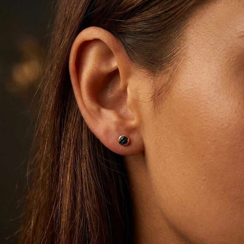 Raw Black Diamond Stud Earrings, view 7 of 9