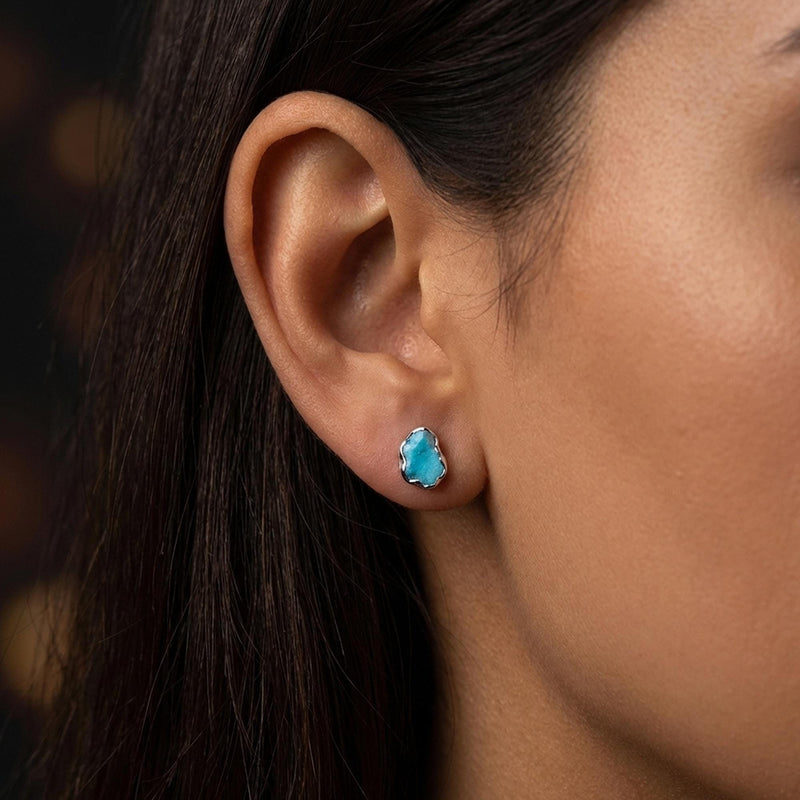 Large Raw Turquoise Stud Earrings, view 9 of 10