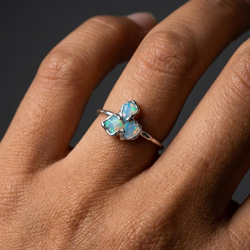 Fleur Three Stone Raw Australian Opal Cluster Ring, view 9 of 9