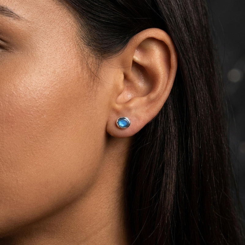Rainbow Labradorite Stud Earrings in Rosecut, view 9 of 9