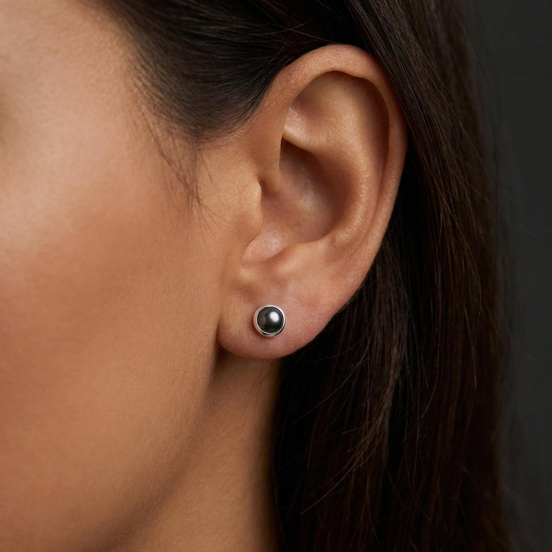 Black Raw Pearl Stud Earrings, view 9 of 10