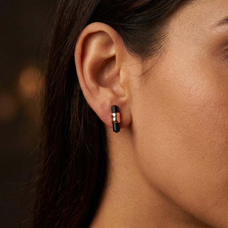 Belted Raw Black Tourmaline Earrings, view 10 of 11