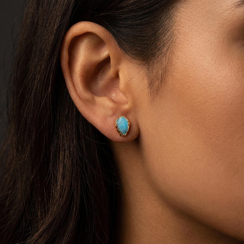 Large Raw Turquoise Stud Earrings, view 10 of 10