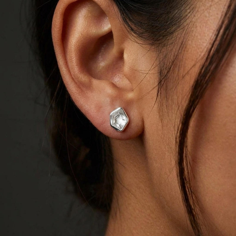 Large Raw Herkimer Diamond Stud Earrings in Yellow Gold, view 10 of 10