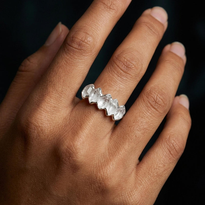 Five Stone Raw Herkimer Diamond Ring, view 10 of 11