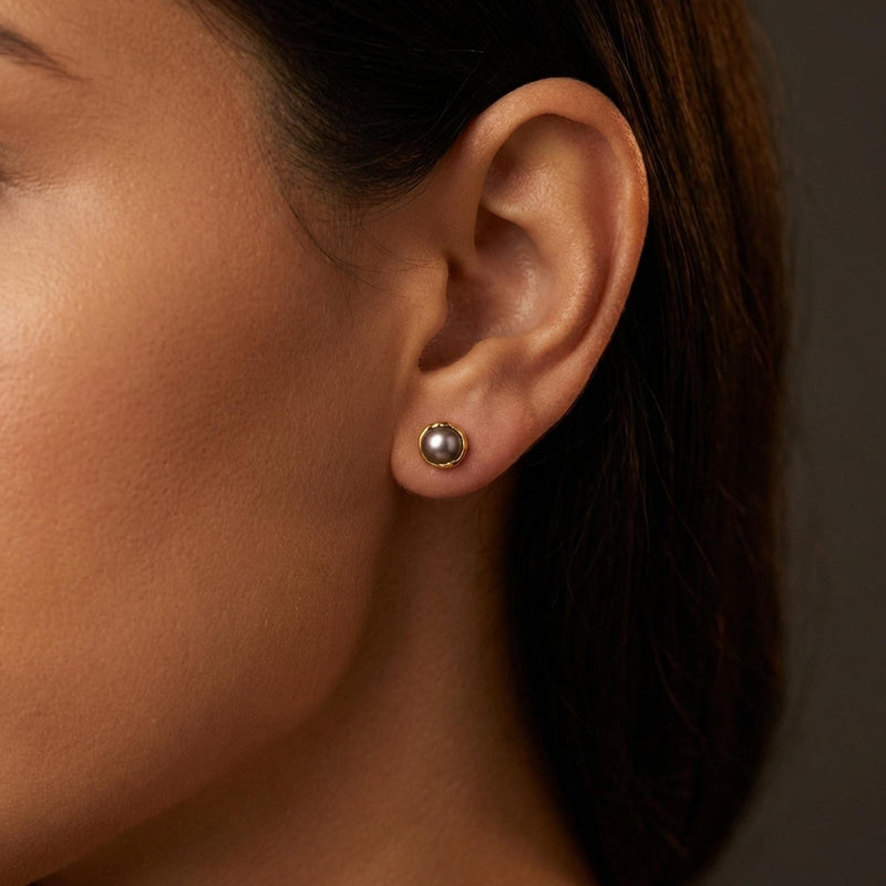 Black Raw Pearl Stud Earrings, view 10 of 10