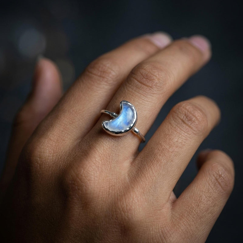 Raw Moon Rainbow Moonstone Ring in 24k gold dip, view 10 of 12