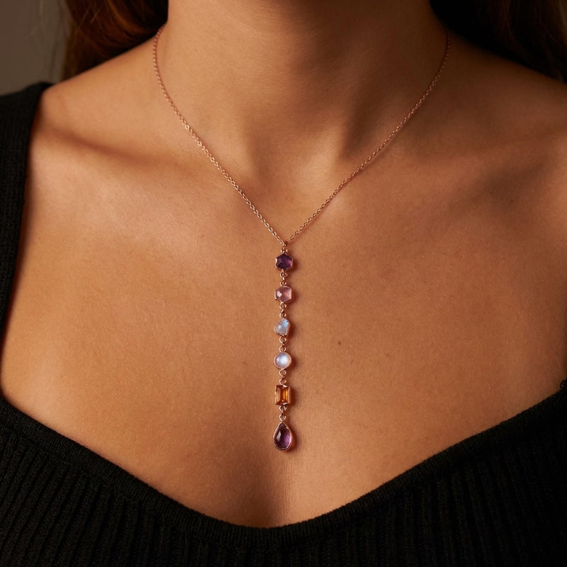 Custom Raw Birthstone Lariat Necklace, view 10 of 11