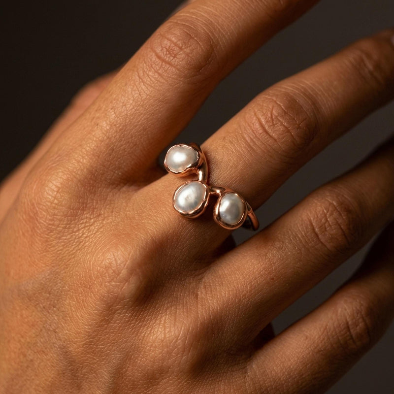 Raw White Pearl Curved Crown Ring, view 10 of 13