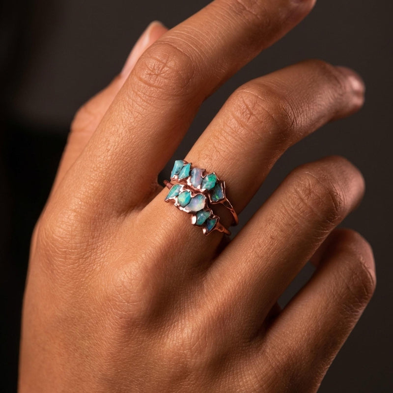 5 Stone Raw Opal Ring in Yellow Gold, view 10 of 17