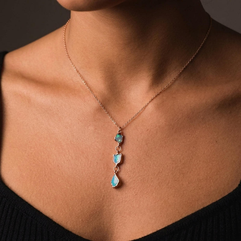 Triple Raw Opal Necklace in 24k gold dip, view 10 of 15