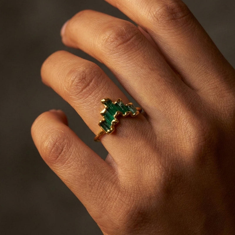 Art Deco Witchy Raw Panjshir Emerald Ring, view 10 of 10