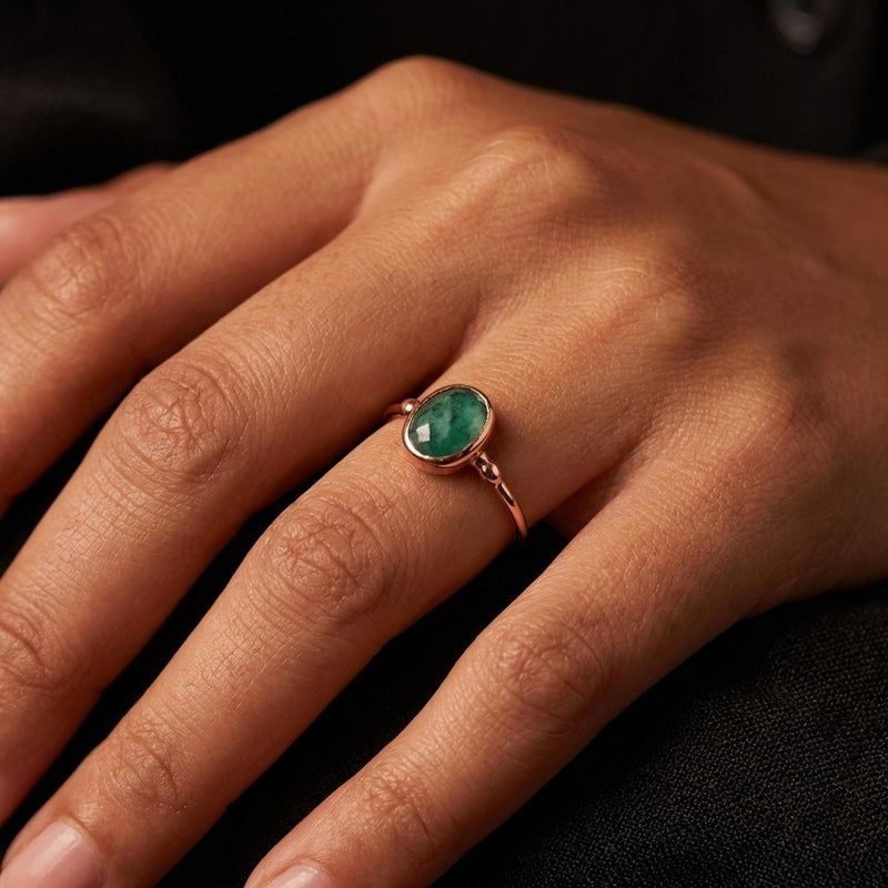 Oval Rosecut Raw Emerald Ring, view 10 of 12