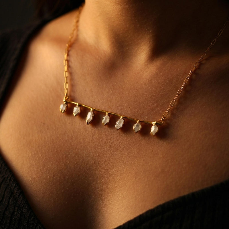 Raw Herkimer Diamond Fairy Crystal Bar Necklace in gold-filled, view 10 of 13