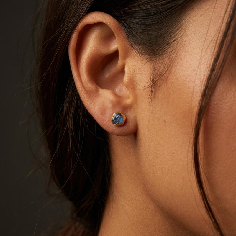 Dainty Raw Sapphire Earrings in Silver, view 10 of 10