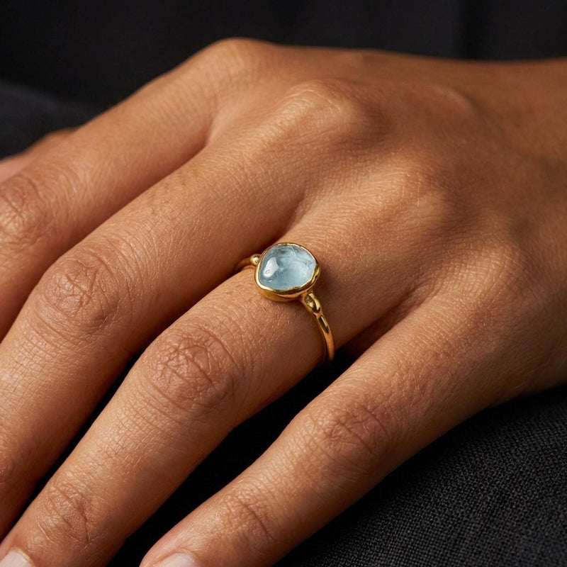 Dainty Raw Aquamarine Ring, view 11 of 12