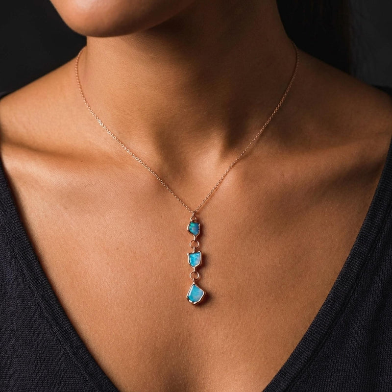 Triple Raw Opal Necklace in 24k gold dip, view 11 of 15