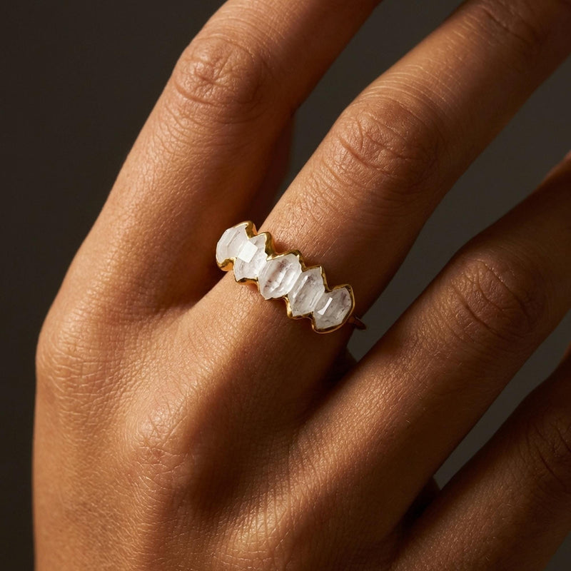 Five Stone Raw Herkimer Diamond Ring, view 11 of 11
