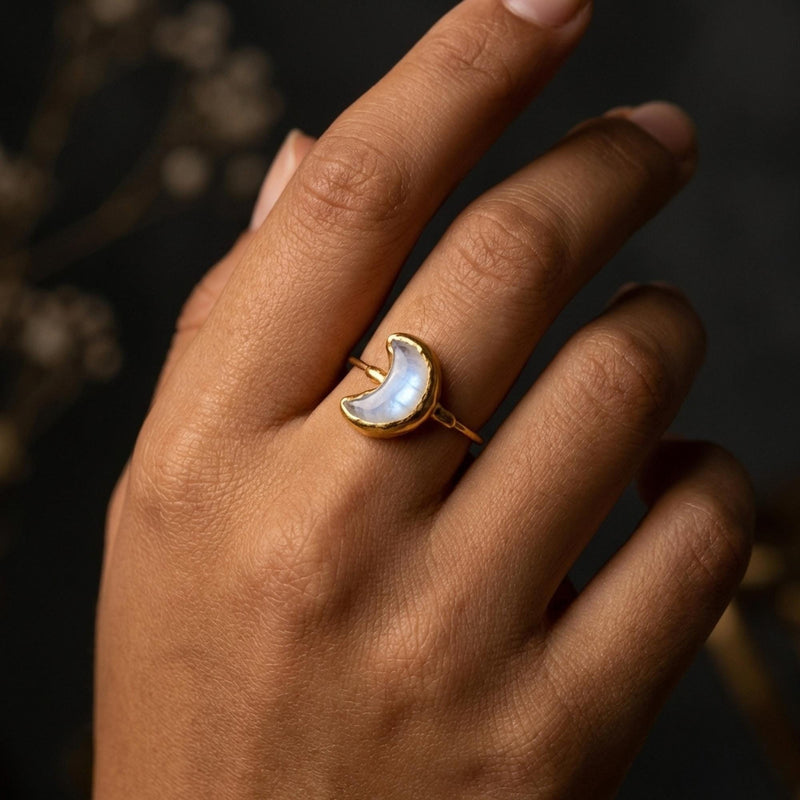 Moon Shaped Rainbow Raw Moonstone Ring, view 11 of 12