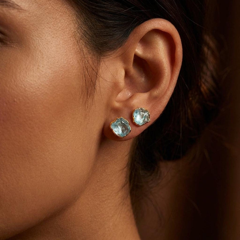 Raw Aquamarine Stud Earrings, view 11 of 13