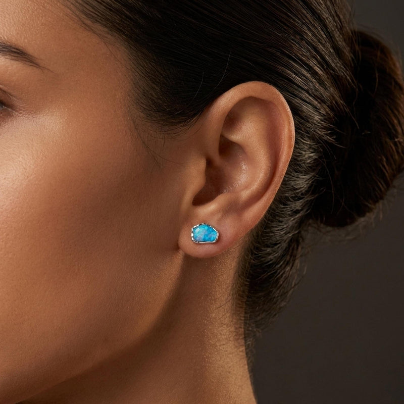 Large Raw Australian Opal Stud Earrings, view 11 of 15