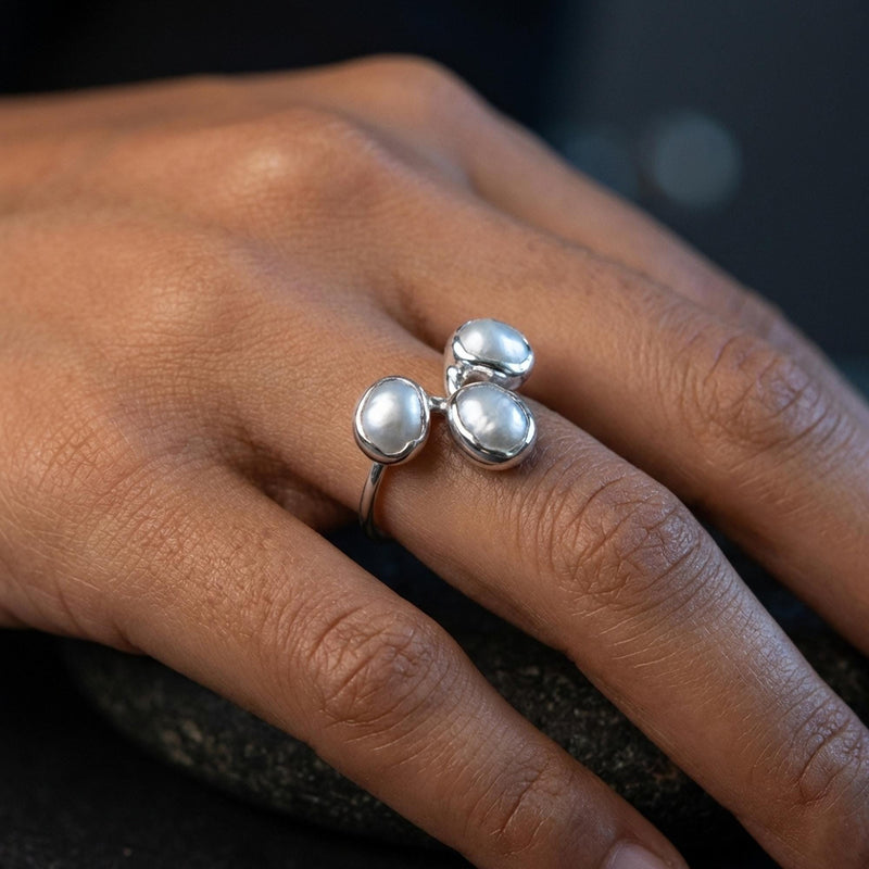 Raw White Pearl Curved Crown Ring, view 11 of 13