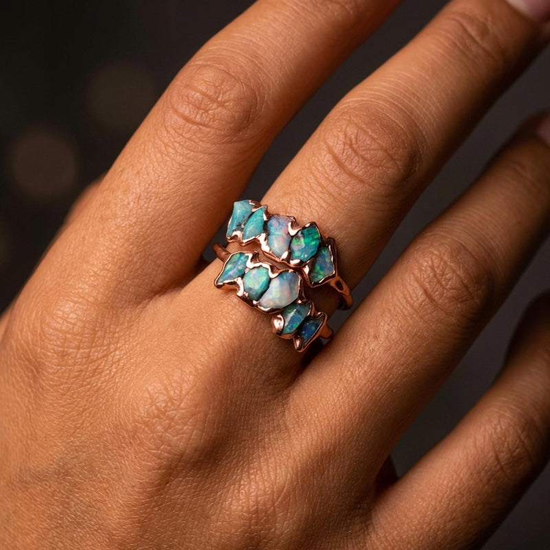 5 Stone Raw Opal Ring in Yellow Gold, view 11 of 17